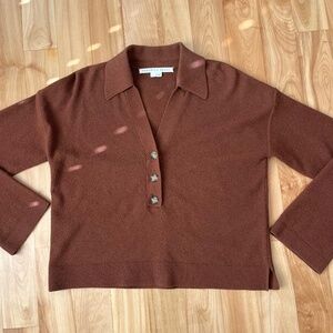 Veronica Beard Takira Long-Sleeve Brown Collared Button Up Sweater Size S